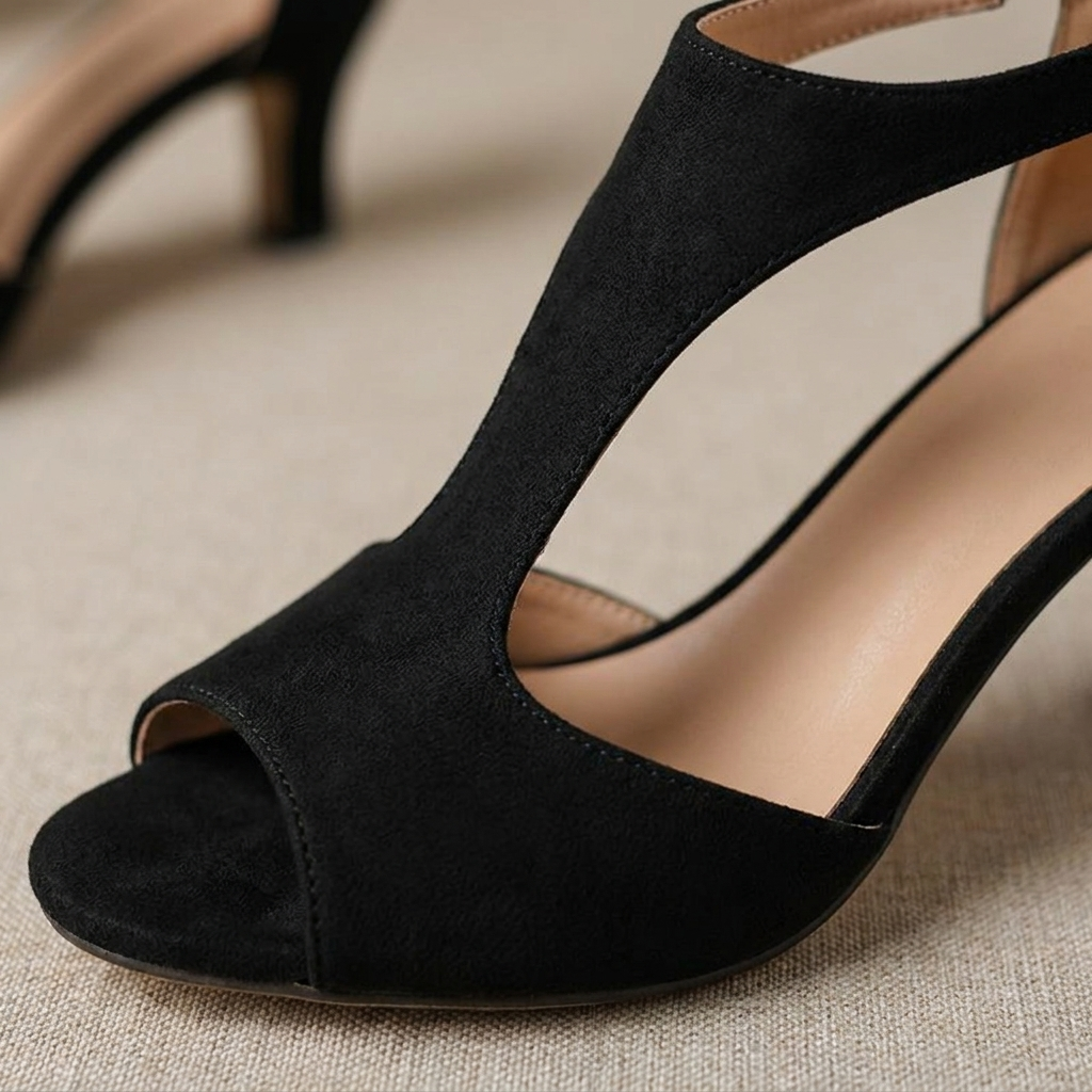 VelariaStride™ – Elegant Peep-Toe T-Strap Heels with Back-Zip Closure