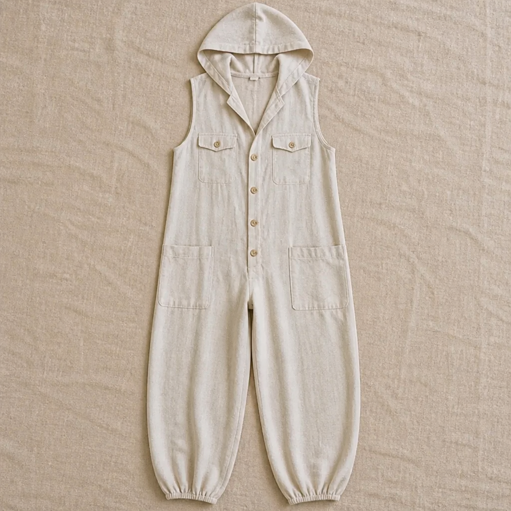 Liora™ – Relaxed Hooded Linen-Blend Sleeveless Jumpsuit with Utility Pockets
