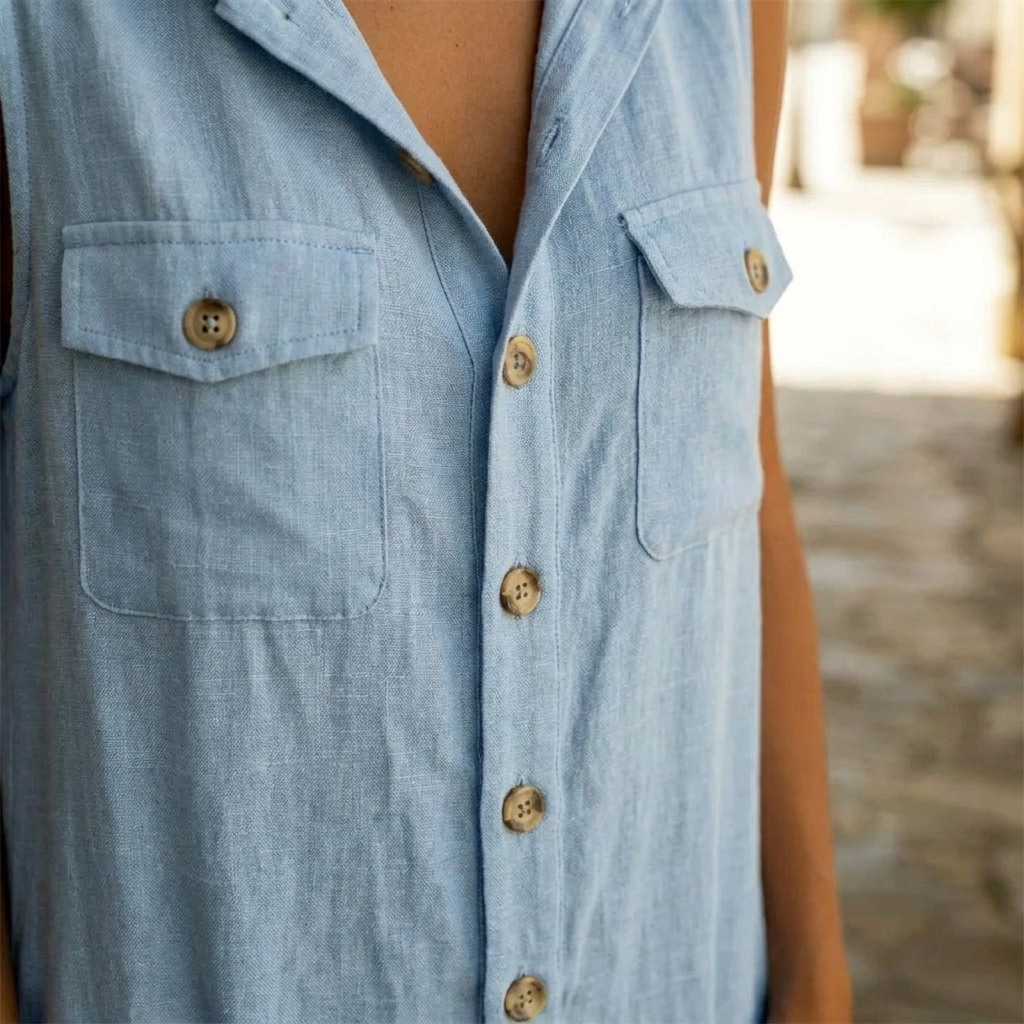 Liora™ – Relaxed Hooded Linen-Blend Sleeveless Jumpsuit with Utility Pockets