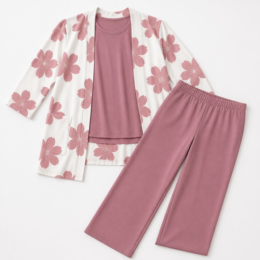 Margaret™ – Elegant Three-Piece Longline Cardigan, Shell & Straight-Leg Pant Set