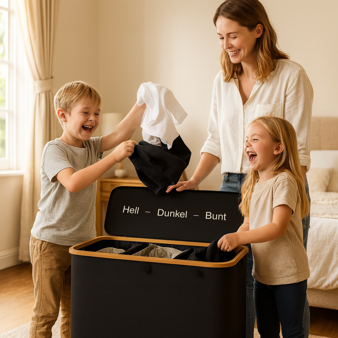Stylish Laundry Organizer with Lid | 3-Compartment Collection Basket in Neutral Tones