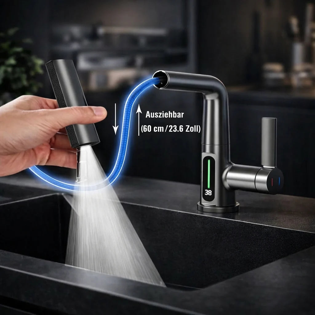 Versatile Kitchen Faucet with LED Display and 5 Spray Modes