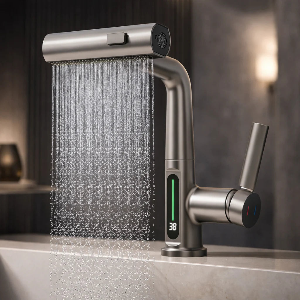 Versatile Kitchen Faucet with LED Display and 5 Spray Modes