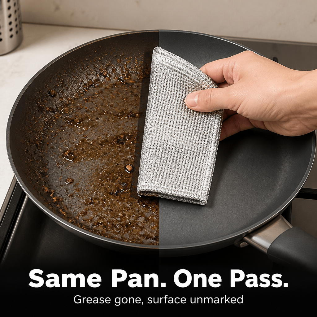 StellarEdge™ — Scrub Burnt-On Grease Off Every Pan Without a Single Scratch