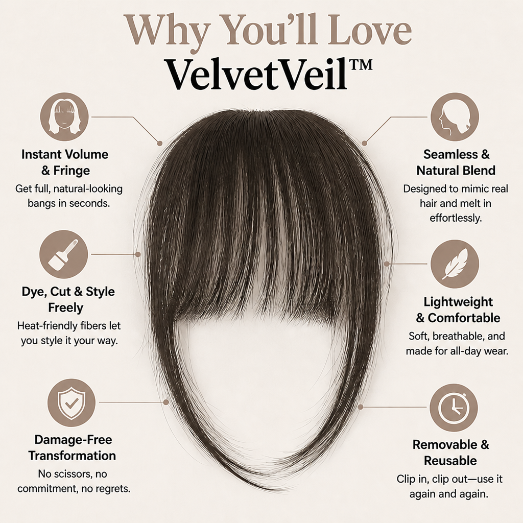 VelvetVeil™ — Instantly Own Every Room with Effortless, Flawless Bangs