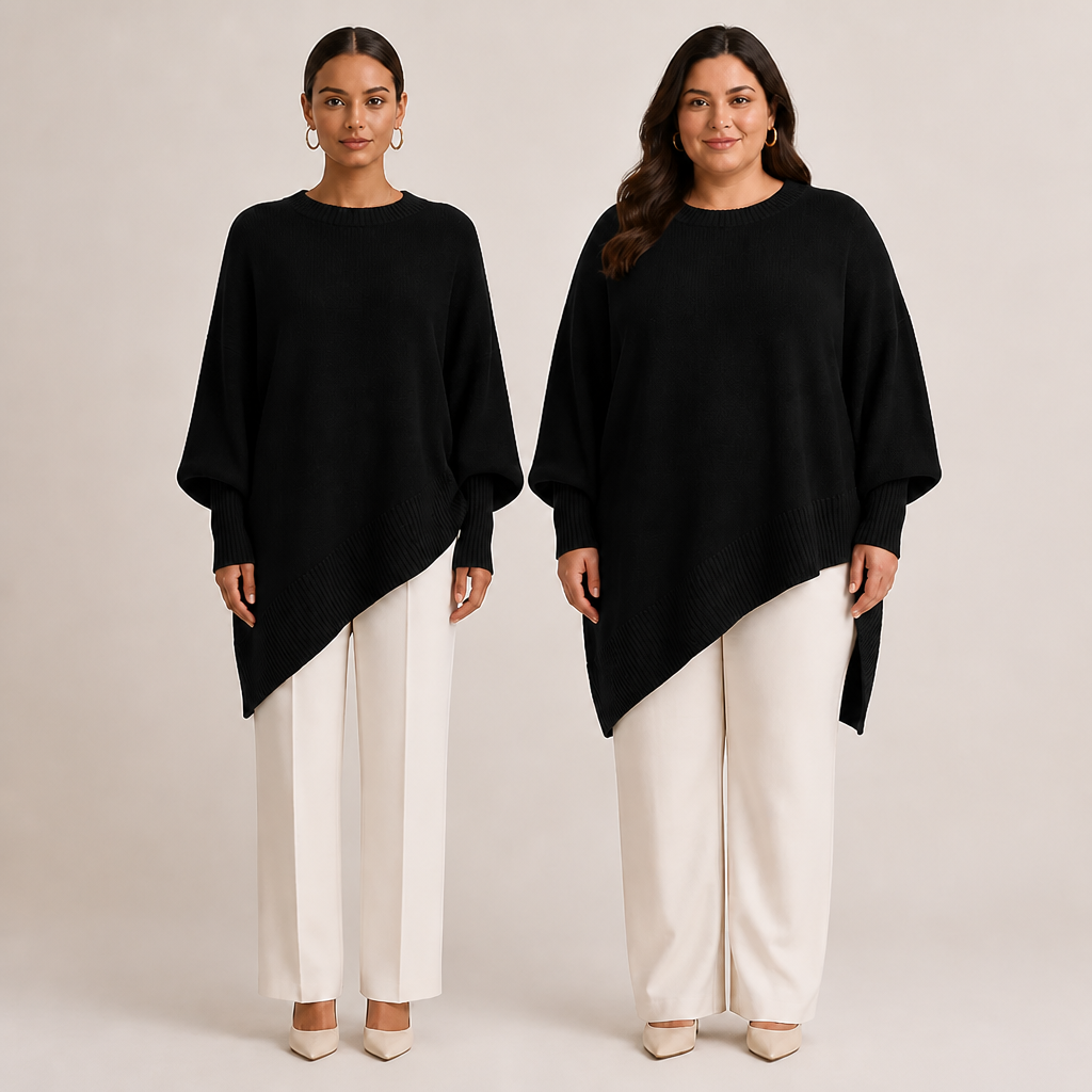 VeluraMist™ – Oversized Wool-Blend Sweater with Asymmetrical Cascade Hem