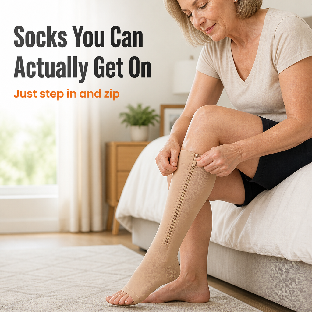 SilvaStride™ — Zip On Compression That Eases Swollen, Tired Legs by Evening